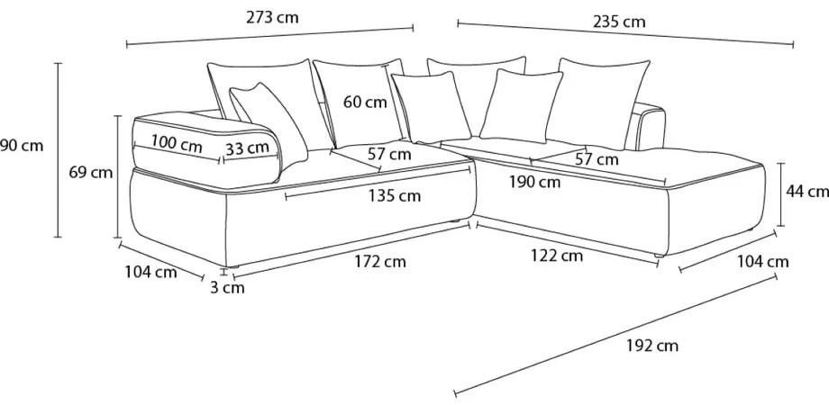 Terrakotta színű zsenília sarokkanapé (jobb oldali-L alakú) Whesley – Bobochic Paris