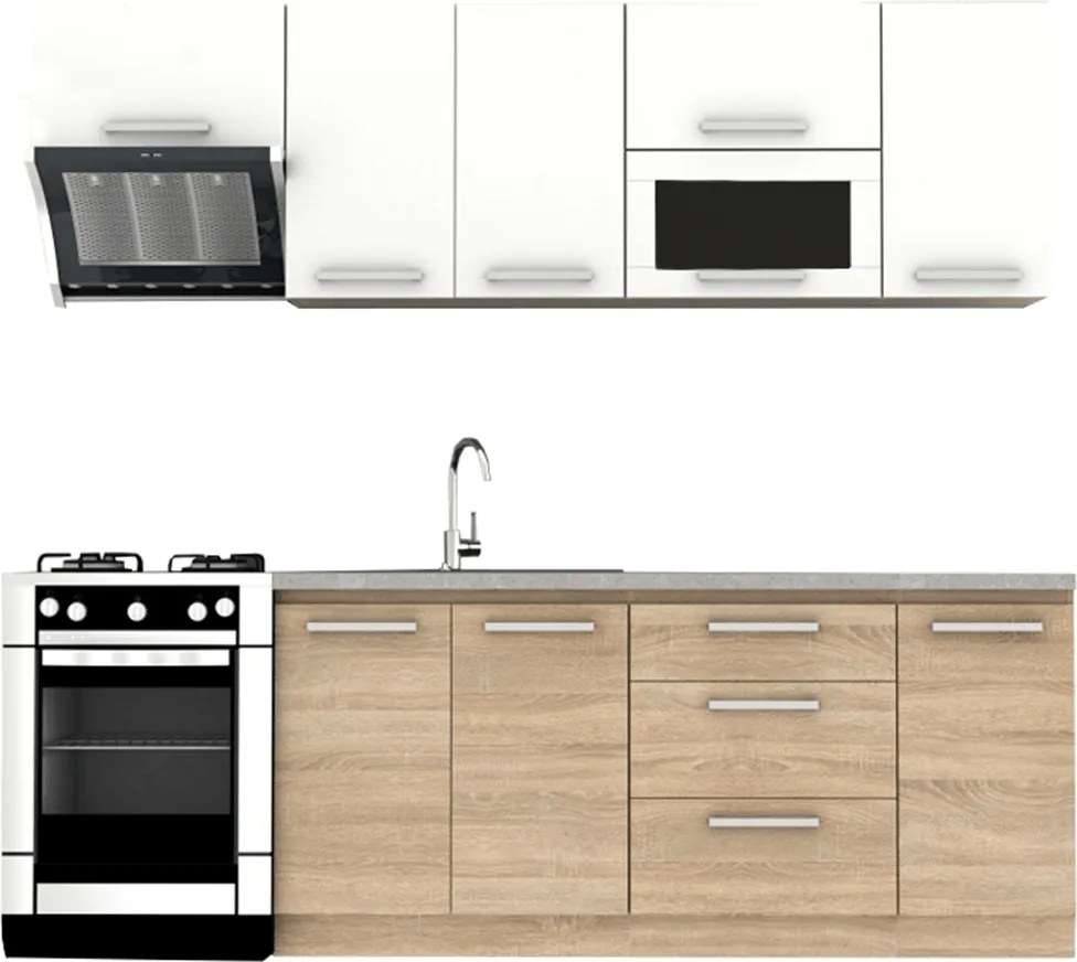 Konyhabútor 2,4 m, tölgy sonoma/fehér, NOVA PLUS