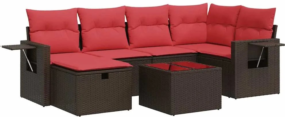 vidaXL 7 részes barna polyrattan kerti ülőgarnitúra párnákkal