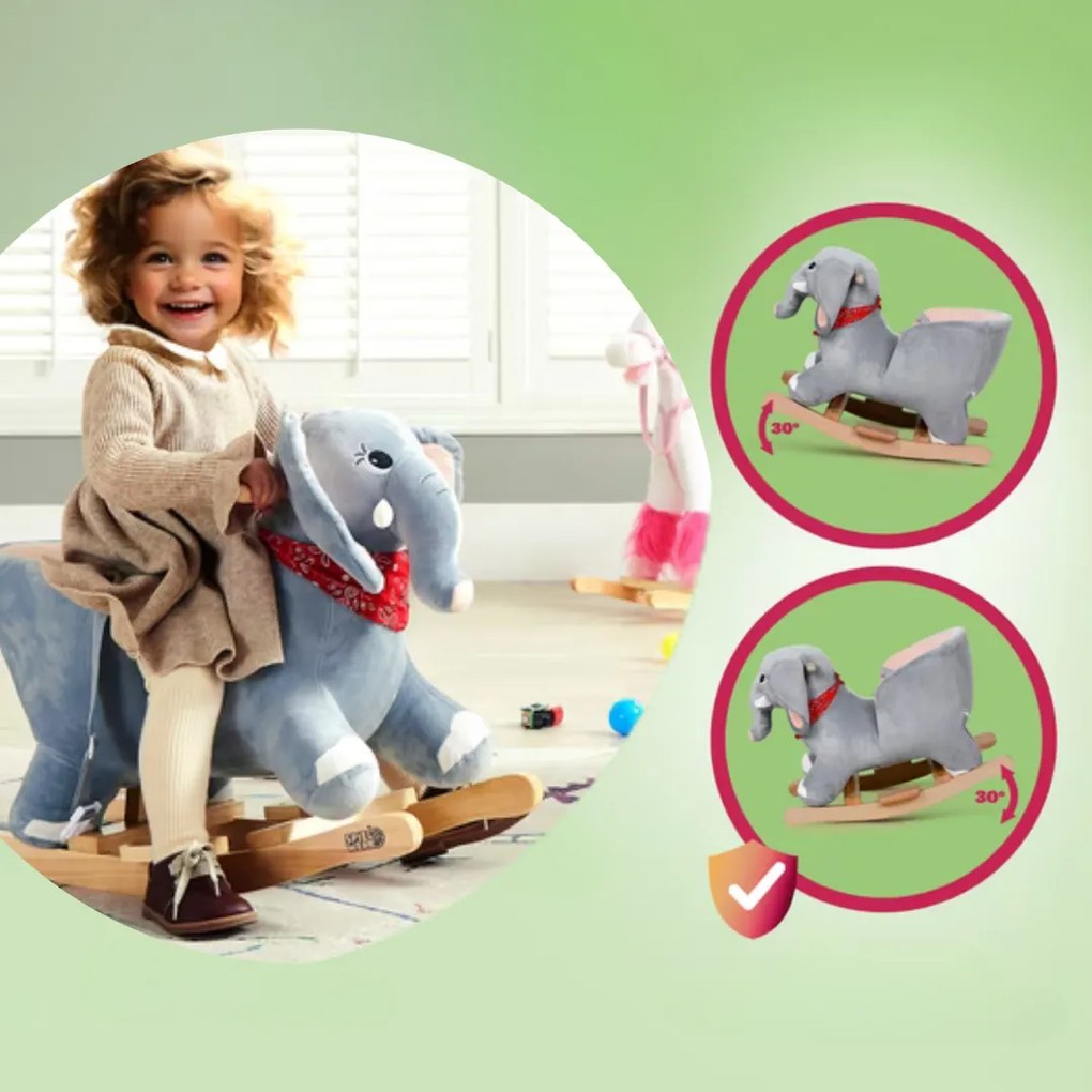 VICTOR elefánt hintajáték, biztonsági övvel, szürke Spielwerk