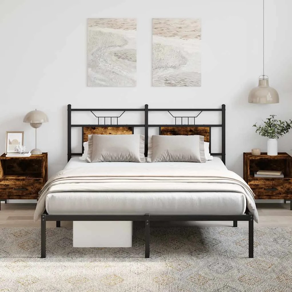 füstös tölgy színű szerelt fa ágykeret matrac nélkül 140x200 cm