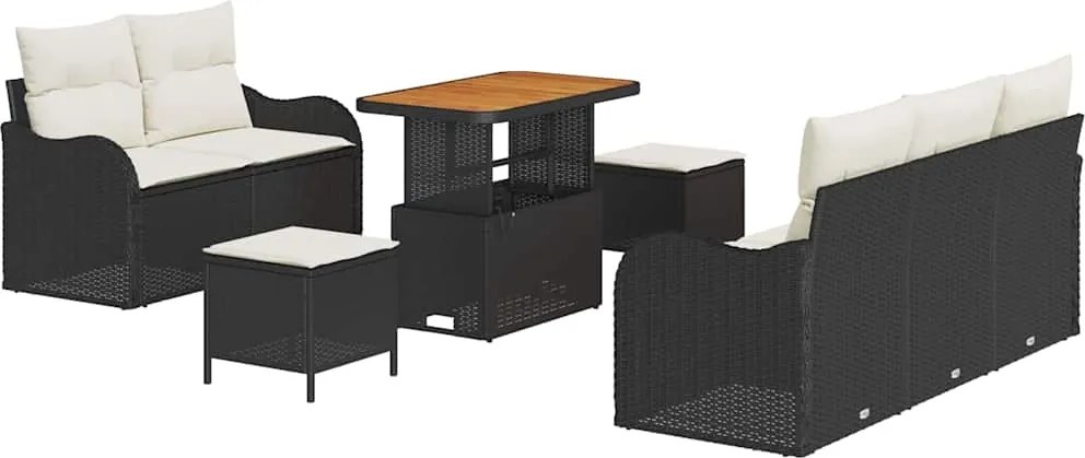 vidaXL Kerti Kanapé Szett párnával 8 pcs Fekete polirattan