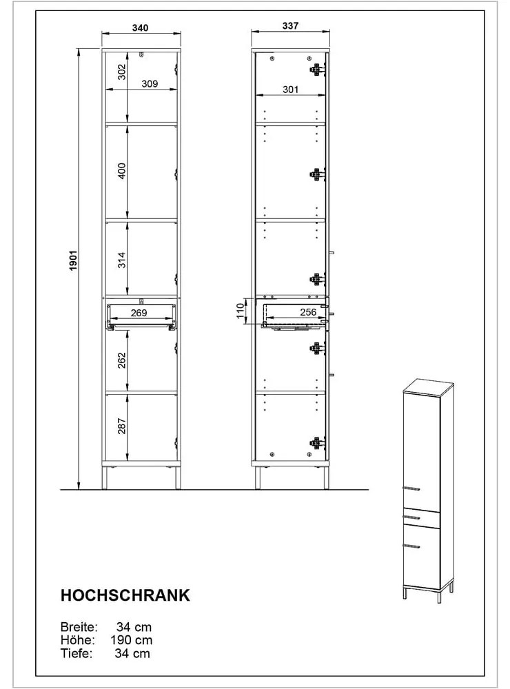 Sötétszürke magas fürdőszoba szekrény tölgyfa dekorral 34x34 cm Yonkers - Germania