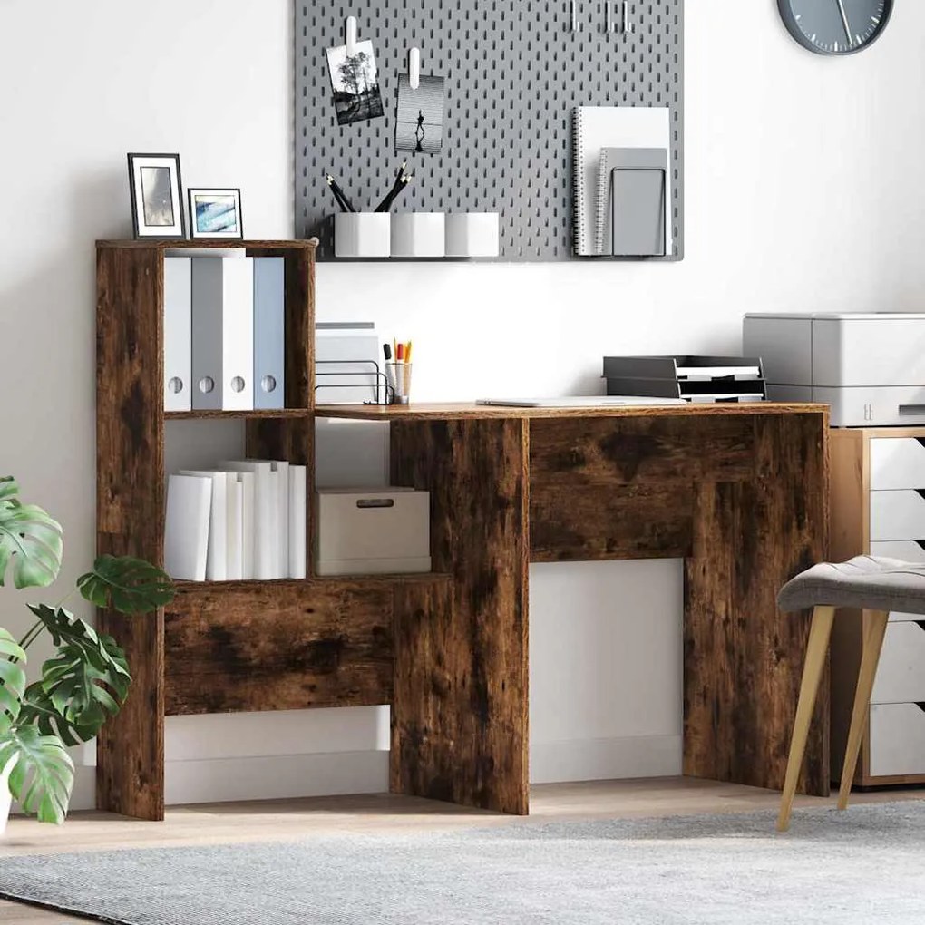 Asztal polcokkal Füstölt tölgy 131.5 x 50 x 106.5 cm Faanyag