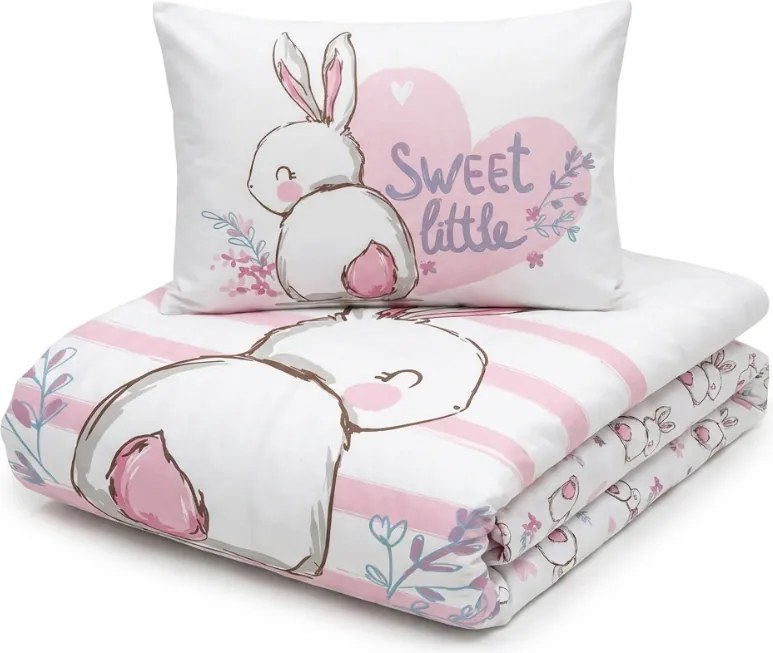 Pamut ágynemű babáknak BUNNY SWEET fehér Ágyneműhuzat mérete: 40 x 60 cm | 100 x 135 cm