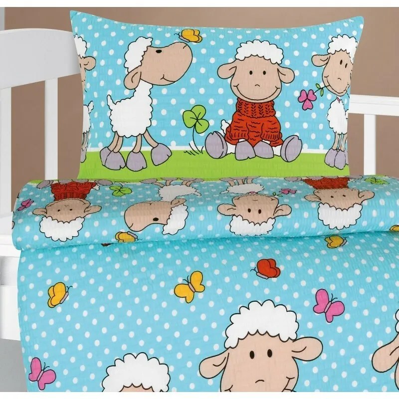 Bellatex Baby krepp ágynemű Agata Sheep kék, 90 x 135 cm, 45 x 60 cm