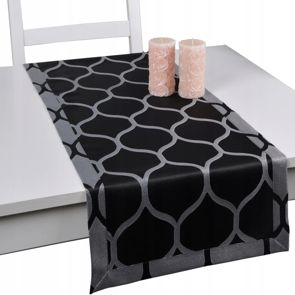 Casablanca dekor öv 40x200 asztali futó fekete-ezüst