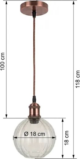 Brilagi - LED csillár zsinóron RETRO GLASS 1xE27/60W/230V átm. 18 cm rézszínű/tiszta