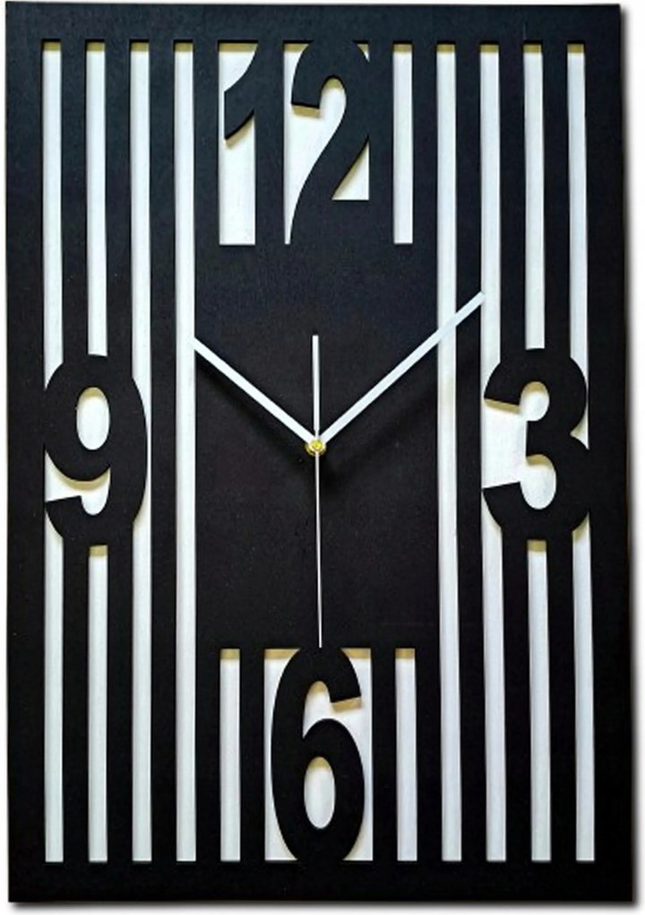 Nagy,modern Falióra, Loft ,lamellák, Téglalap, Fa, Fekete