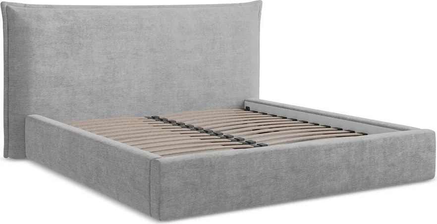 Világosszürke kárpitozott ágyneműtartós franciaágy ágyráccsal 180x200 cm Esala – Makamii