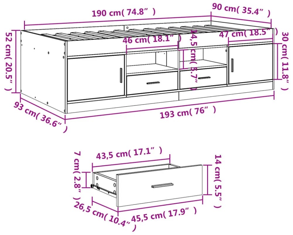fekete kanapéágy fiókkal matrac nélkül 90x190 cm