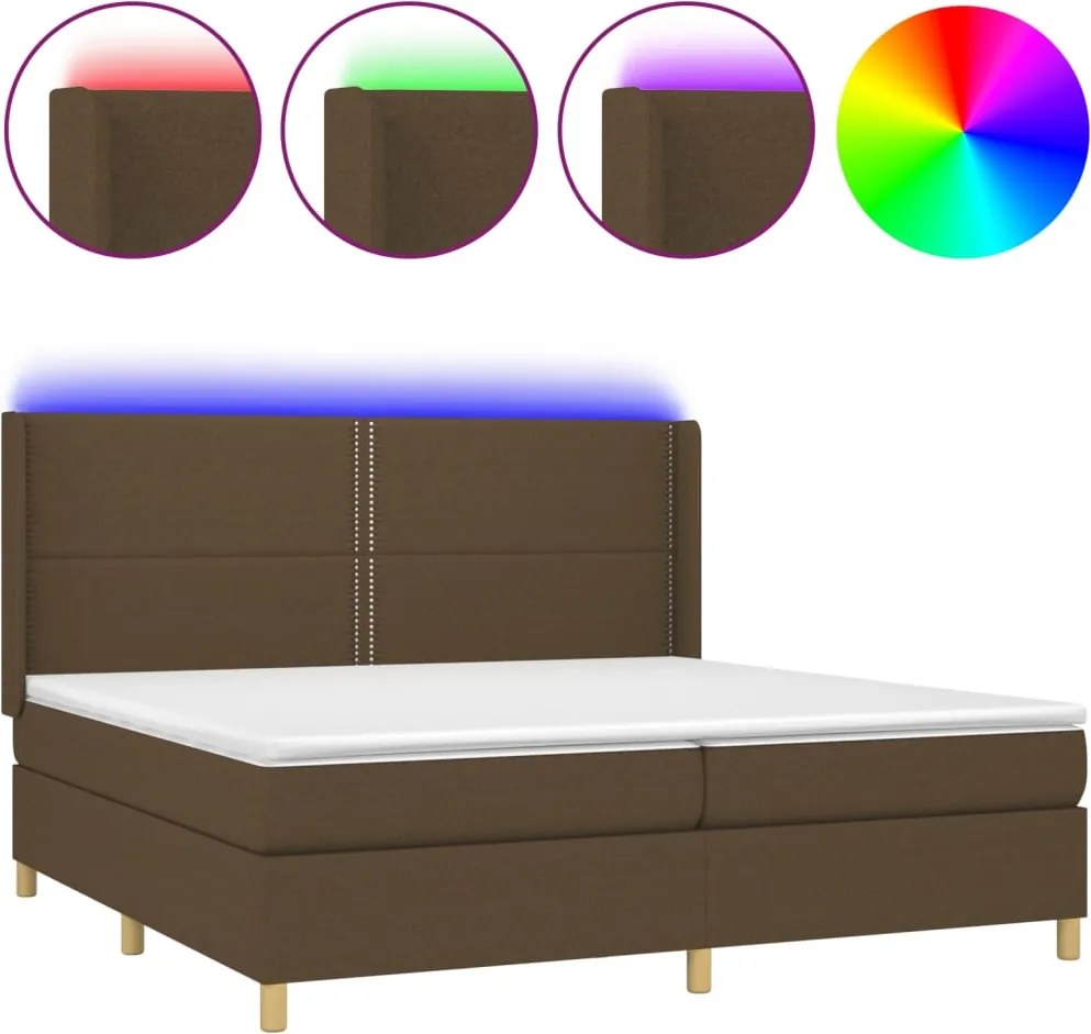 vidaXL barna szövet rugós és LED-es ágy matraccal 200x200 cm