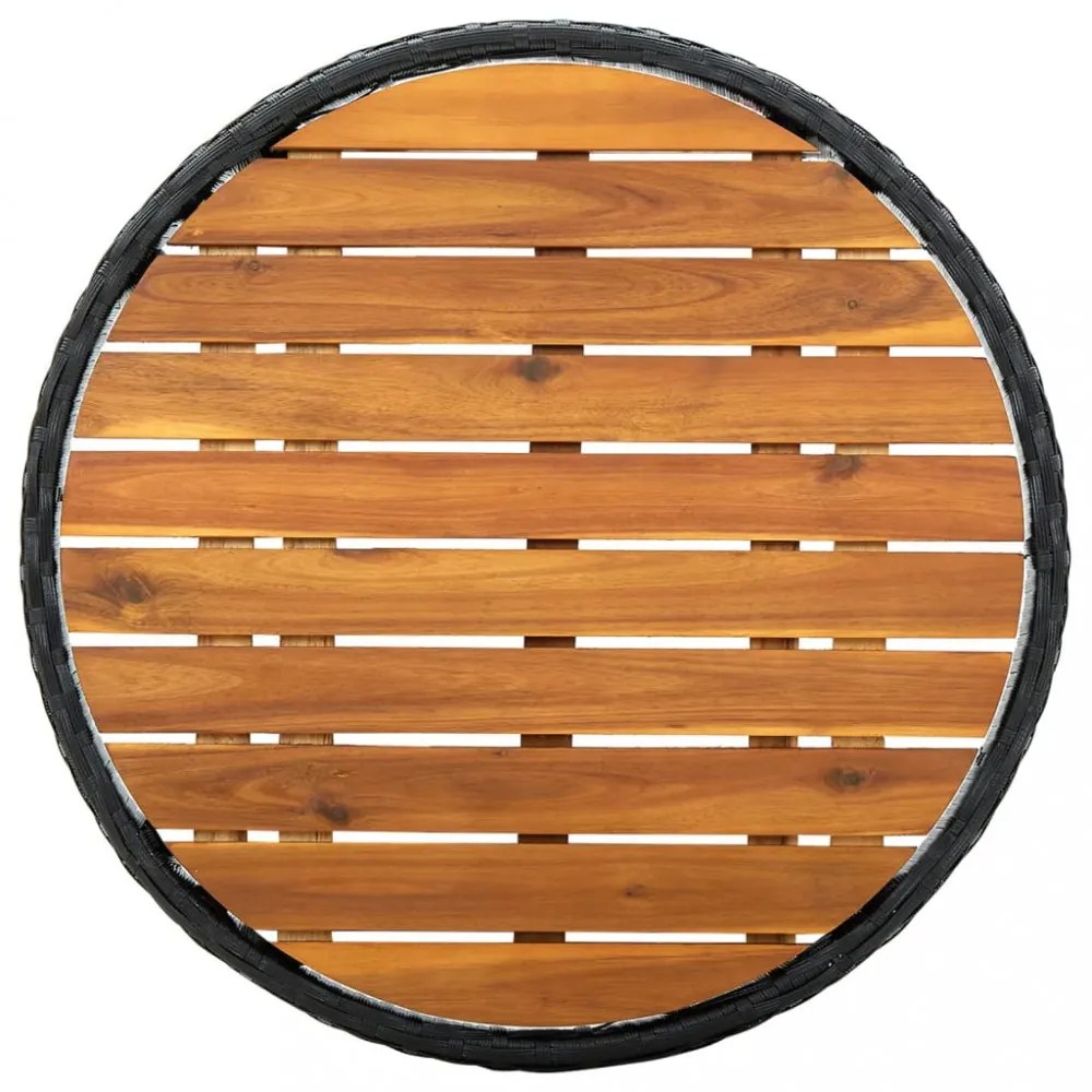 fekete polyrattan és tömör akácfa teázóasztal 60 cm