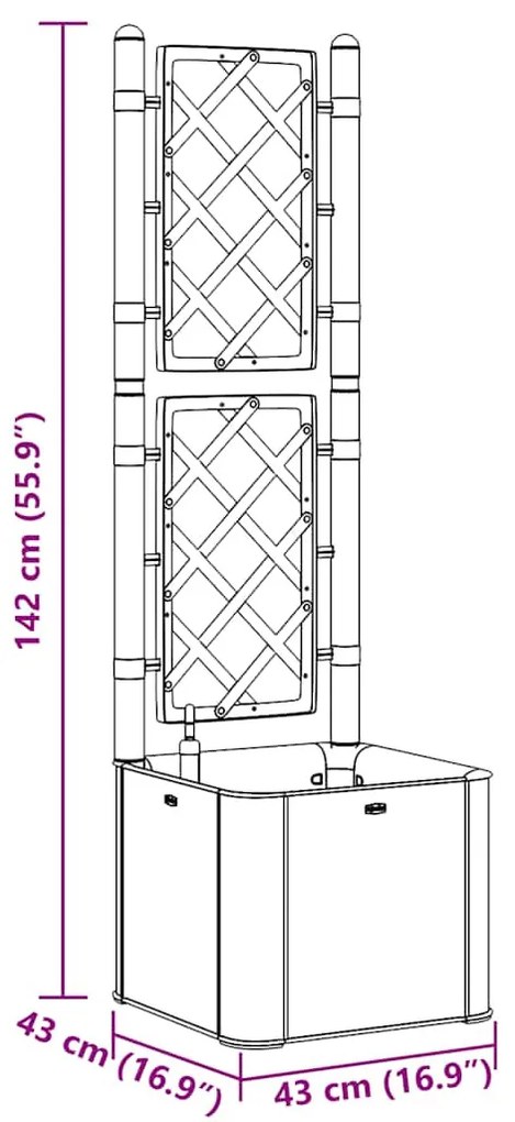 antracitszürke kerti magaságyás ráccsal és öntözőrendszerrel