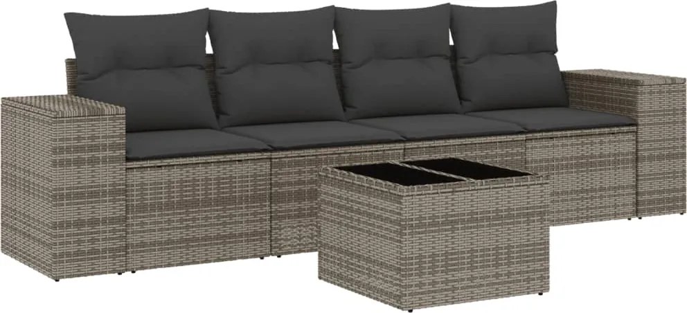 vidaXL 5 részes szürke polyrattan kerti ülőgarnitúra párnákkal