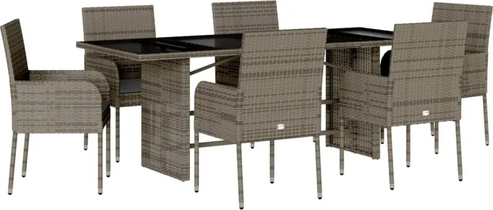 vidaXL 7 részes szürke polyrattan kerti étkezőgarnitúra párnával