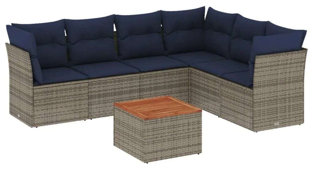 7 részes szürke polyrattan kerti ülőgarnitúra párnákkal