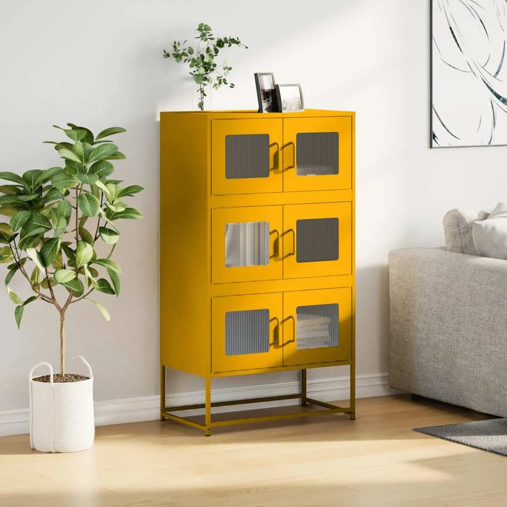 Highboard Mustársárga 68x39x123 cm Acél