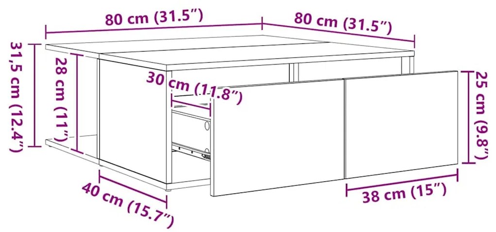 Dohányzóasztal with Drawer Musta tammi 80 x 80 x 31 cm Faanyag