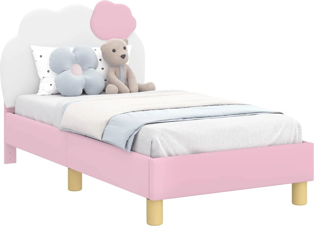 vidaXL Gyerekágy keret fejtámlával Rózsaszín 70 x 140 cm PU