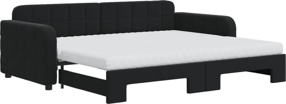 vidaXL fekete kihúzható bársony heverő matraccal 90 x 200 cm
