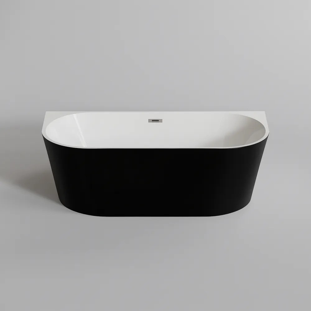 LANA || félszabadon álló fürdőkád, fal mellé, fekete-fehér, 160x80x58 cm