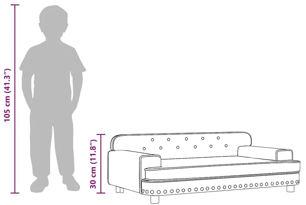 fekete bársony gyerekkanapé 90 x 53 x 30 cm