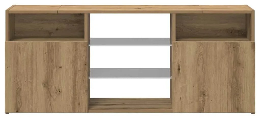 kézműves tölgy szerelt fa TV-szekrény LED-ekkel 120x30x50 cm