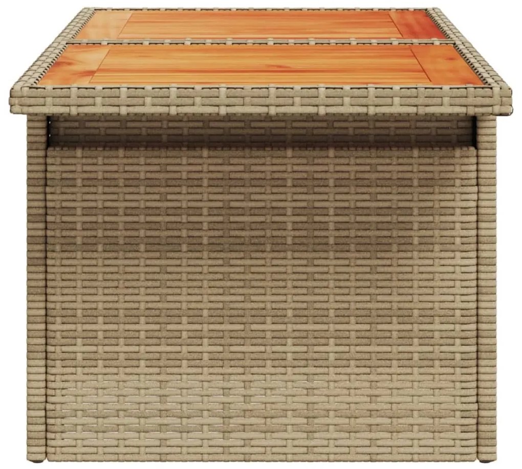 bézs polyrattan és akácfa kerti asztal 100 x 55 x 73 cm