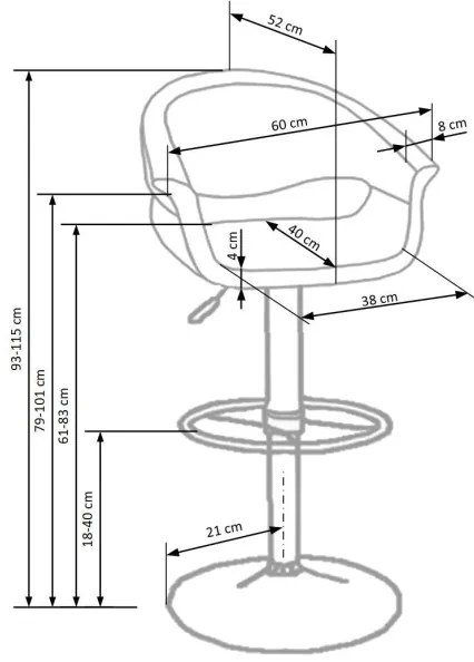 Bárszék 115x60 cm fehér/fekete/króm