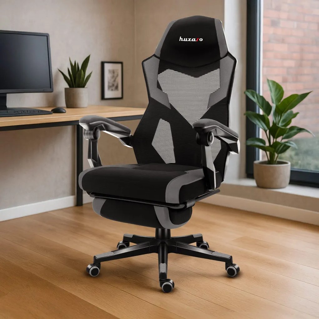 Gamer szék lábtartó, lélegző anyag, ergonómikus kartámaszok, Grey