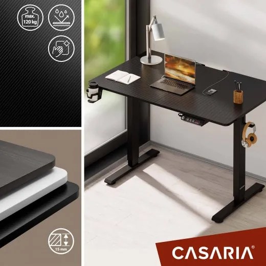 Casaria® Magasságban állítható irodai asztal 110x60x118 cm - fekete