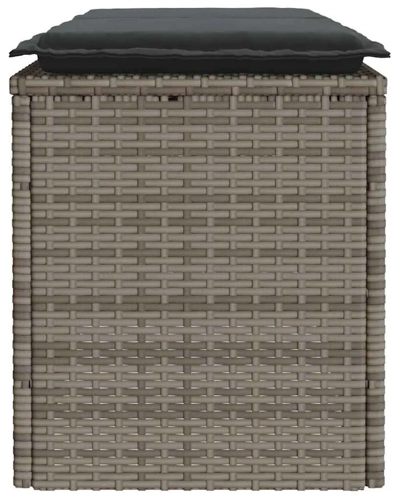 Szürke polyrattan kerti pad párnával 116 x 46 x 57 cm