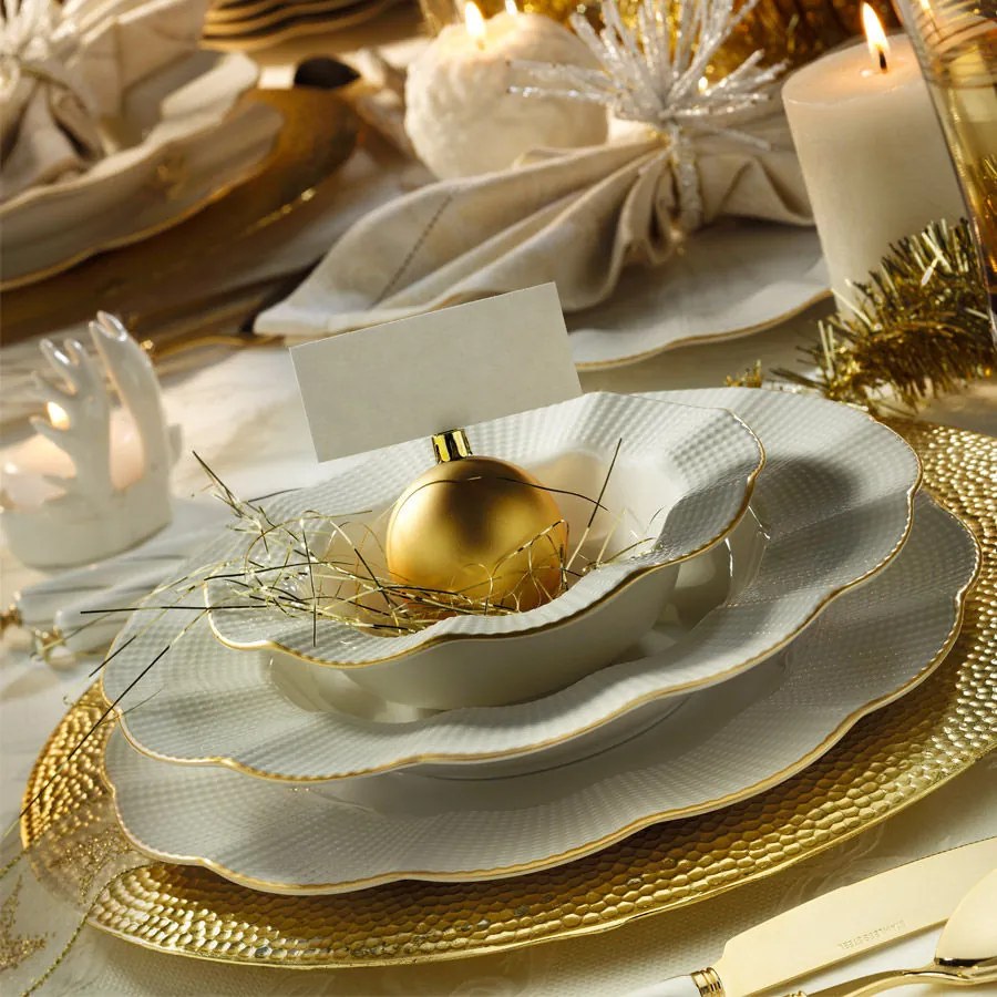 24 részes porcelán étkészlet krém-arany