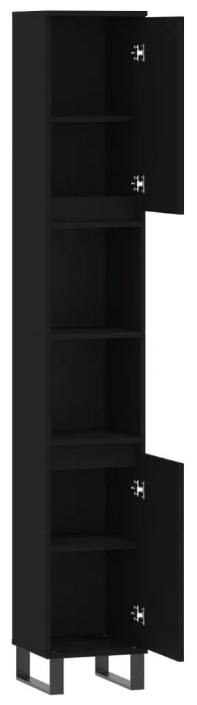 fekete szerelt fa fürdőszobaszekrény 30 x 30 x 190 cm