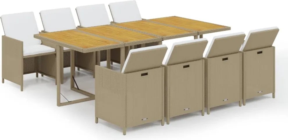 vidaXL 9 részes bézs polyrattan kerti étkezőgarnitúra párnákkal