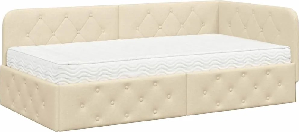 vidaXL Sarokágy keret matracmal fejtámlával Krém 90 x 200 cm szövet