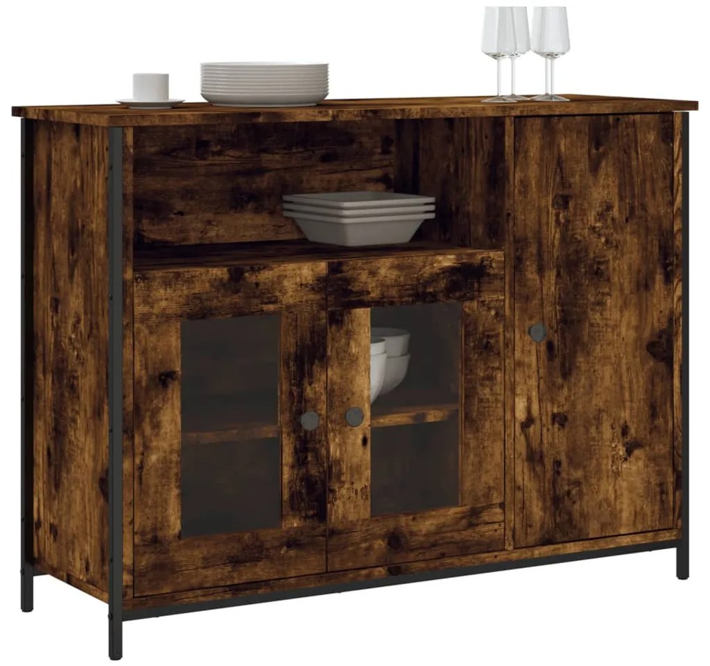 füstös tölgyszínű szerelt fa tálalószekrény 100 x 35 x 75 cm