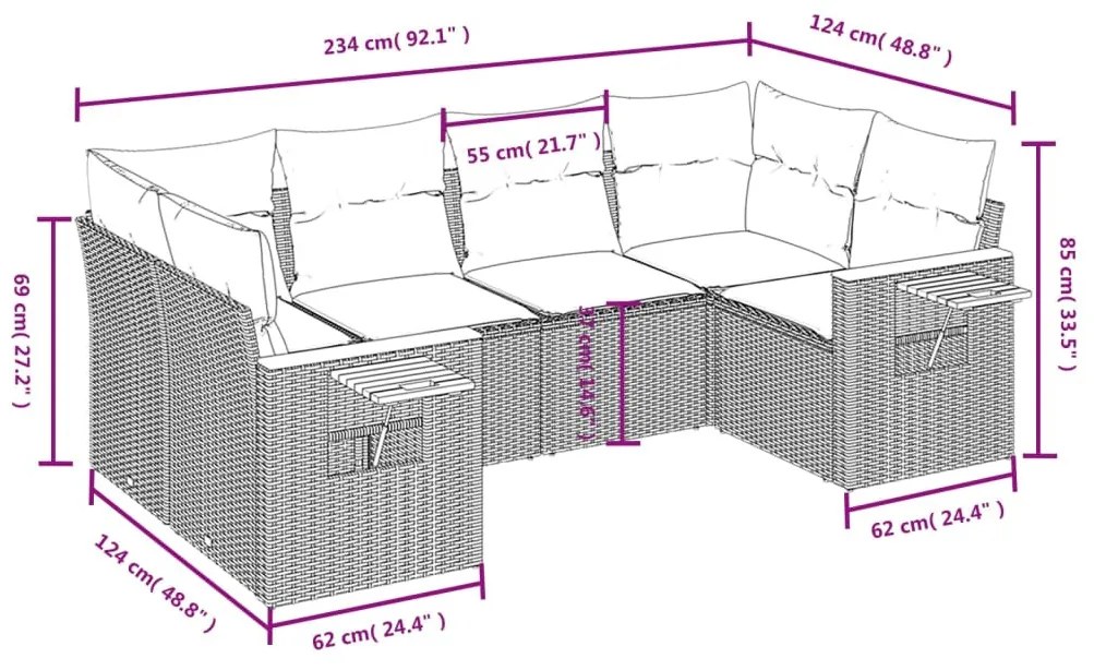 6 részes fekete polyrattan kerti ülőgarnitúra párnákkal