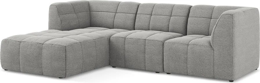 Szürke buklé sarokkanapé (bal oldali-heverő résszel) Aloha – Makamii