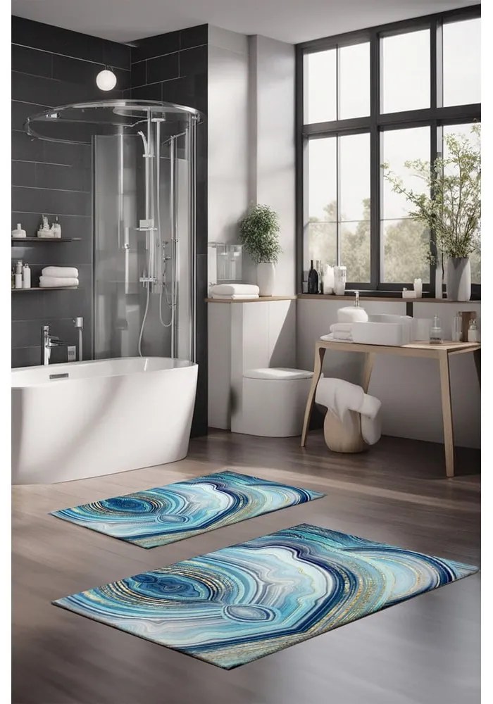 Kék fürdőszobai kilépő szett 2 db-os 60x100 cm – Foutastic