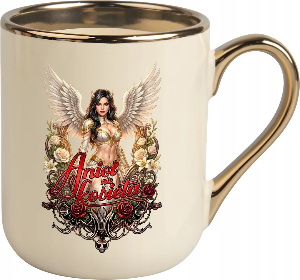 Bögre elegáns arany angyal nem Női virágok rózsák Nőnapi ajándék