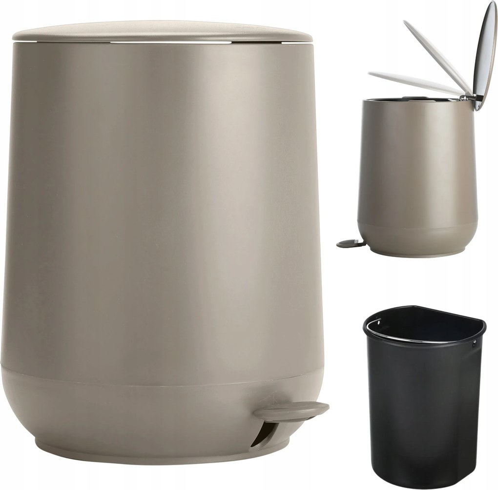 Fürdőszobai Szemeteskosár Hulladékgyűjtő fedéllel 5 L kivehető betéttel barna