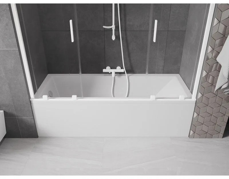 Mexen Velar Duo, 2 szárnyas eltolható kádparaván 180 x 150 cm, 8mm átlátszó üveg, fehér profil, 896-180-000-02-20