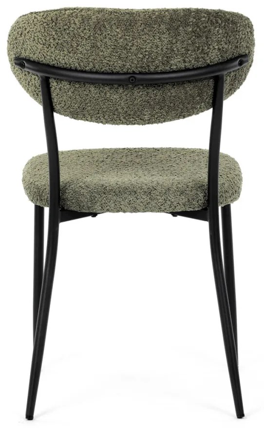 Scaun de sufragerie, material verde, picioare metalice negre