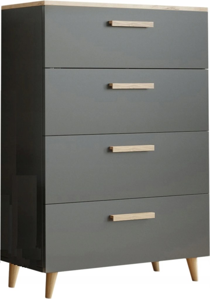 Komód szekrény Oslo tölgy artisan-antracit fiókos Per