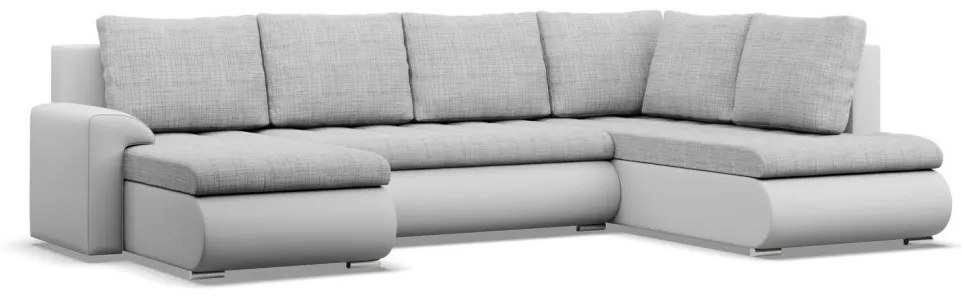 Tokio U sarokkanapé, 3 ágyneműtartóval, fonott + műbőr, jobboldali, szürke - fehér