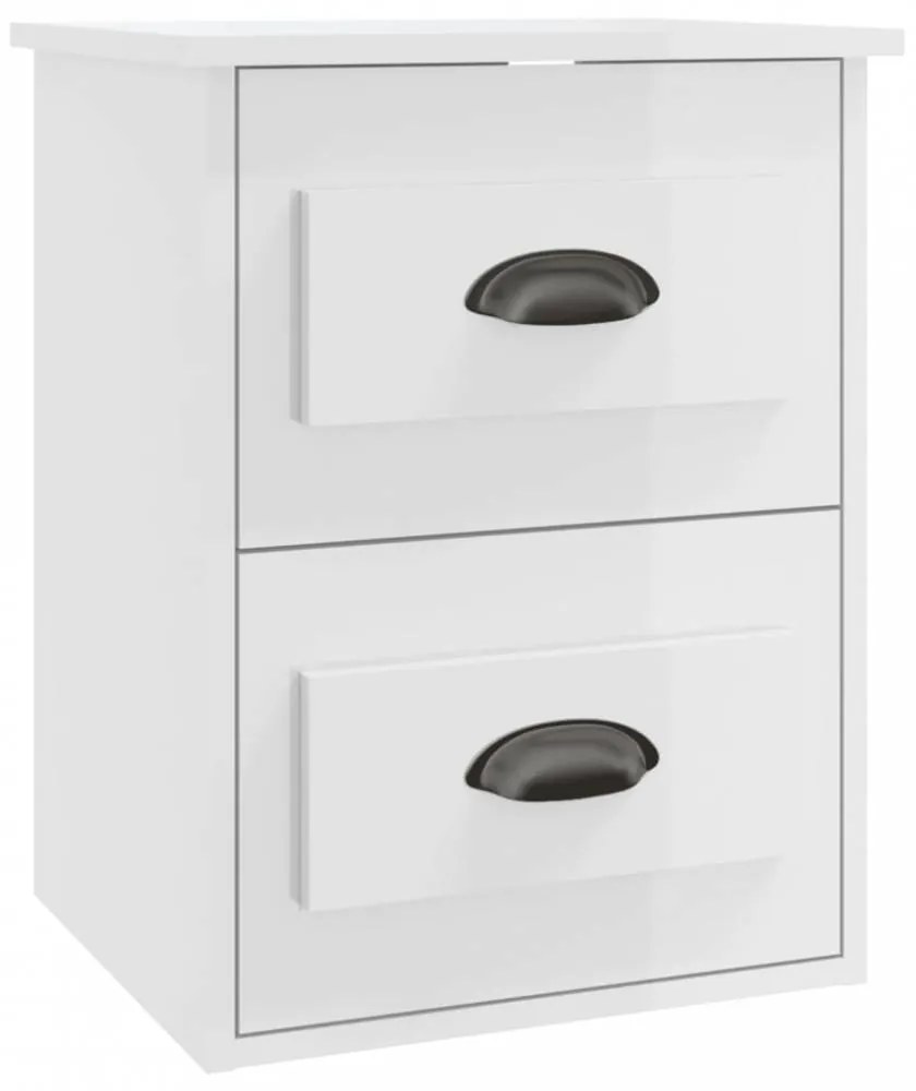 Magasfényű fehér falra szerelhető éjjeliszekrény 41,5x36x53 cm