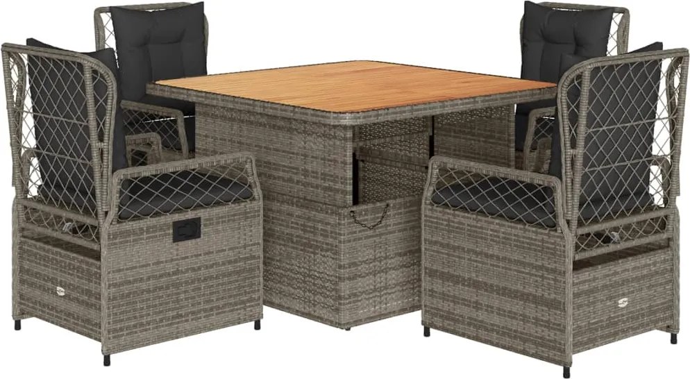 vidaXL 5 részes szürke polyrattan kerti étkezőgarnitúra párnával