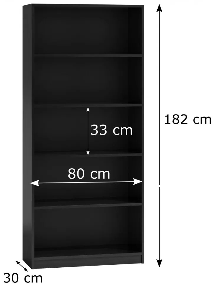 Baltrum R80 polcos szekrény, 80x182x30 cm, fekete